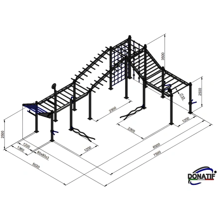 Structure multi-plate-forme de gymnastique suédoise - CH7 | Parc extérieur - Mesures