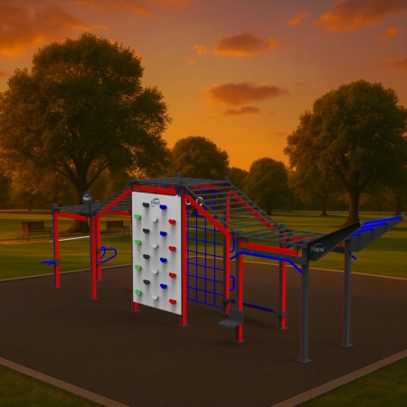 Struttura Calisthenics con Led Rossi - CH30 | Parco Outdoor - Visuale all'Aperto