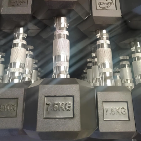 Mancuerna hexagonal de goma de 7,5 kg - Profesional - Vista más cercana