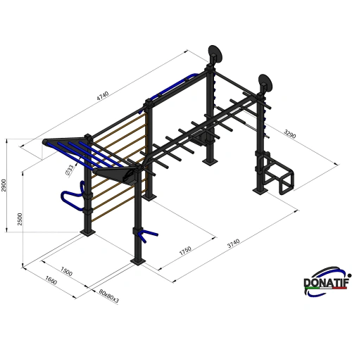 Structure avec supports d’haltères longs - CH60 | Parc extérieur - Mesures