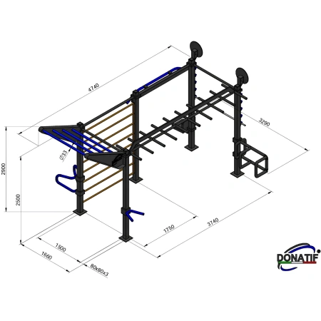 Structure avec supports d’haltères longs - CH60 | Parc extérieur - Mesures