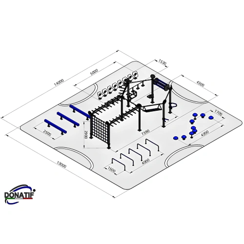 Struktur des Fitnessbereichs für den Außenbereich - CH75 | Street Workout - Maße