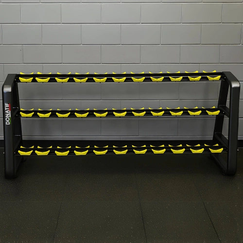 Rastrelliera Porta Manubri a 3 Ripiani - 16 Coppie - Visuale Palestra