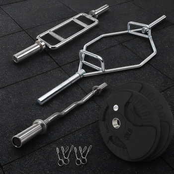 Olympic Barbell Set with 70 Kg | Discs with Rubberized Handles - Full View 2