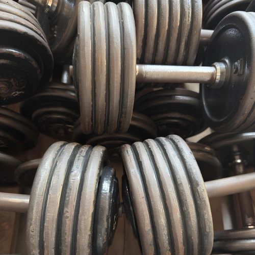 Kit de mancuernas Iron Gym - Usado | Peso total 708 kg - Vista cercana