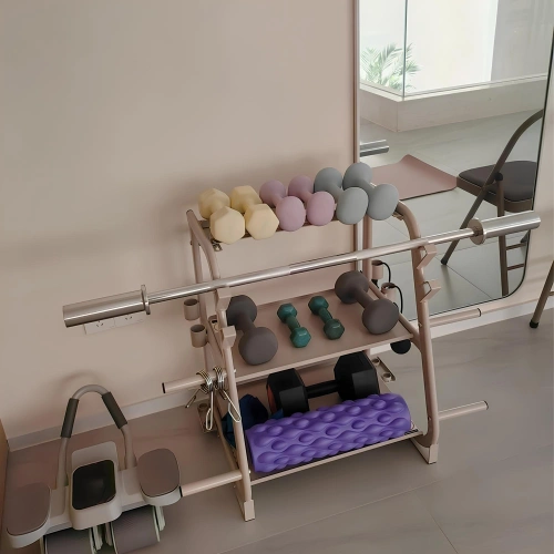 Barre olympique droite 120 cm - 50 mm | Loquet à ressort - Vue avec porte-étagères