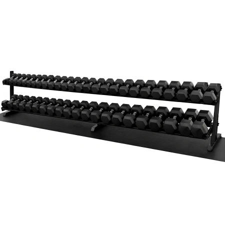 Kit Manubri Esagonali Gommati da 2,5 a 60 Kg - Tot 1500 Kg - Visuale Completa Rastrelliera e Manubri