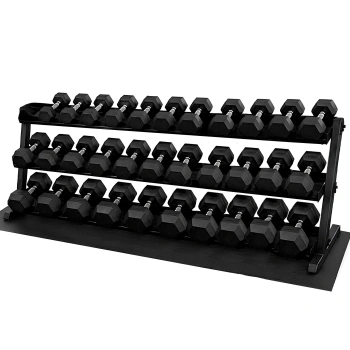 Kit de mancuernas hexagonales de goma de 2,5 a 40 kg - Tota: 680 kg - Portaequipajes de vista completa y mancuernas