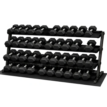 Kit Manubri Esagonali Gommati da 2,5 a 50 Kg - Tot 1050 Kg - Visuale Completa Rastrelliera e Manubri