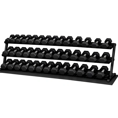 Rubberized Hexagonal Dumbbell Kit 2.5 to 50 Kg - Tot 1050 Kg - Full View Rack and Dumbbells