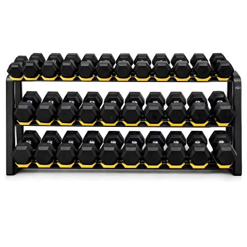 Kit haltères hexagonaux en caoutchouc de 2,5 à 40 Kg - Tot 680 Kg - Full View Rack and Dumbbells