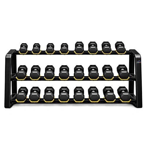 Kit haltères hexagonaux en caoutchouc de 2,5 à 30 Kg - Tot 390 Kg - Voir Rack et Haltères