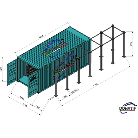 Contenedor Gimnasio 20FT - Estructura con Rack | CG10 - Medidas Visuales