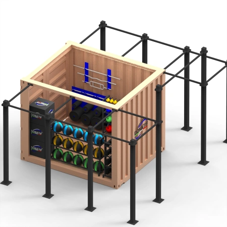 Container Gym 10FT - Offener Rahmen und Gestell inbegriffen | CG30 - Vollansicht