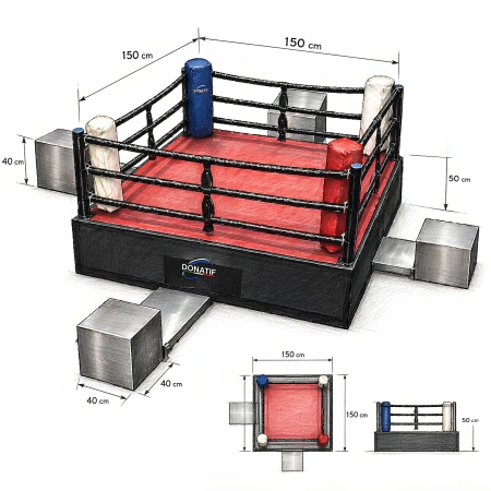 Ring da Boxe Rialzato 50 cm | Area Spettatori Integrata - Visuale Misure