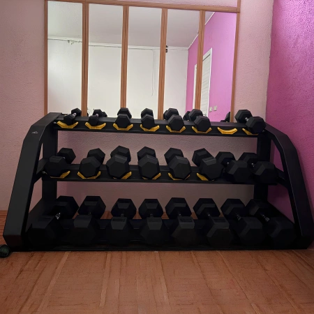 Kit Mancuernas Hexagonales de Goma de 2,5 a 30 Kg - Tot 390 Kg - Vista en la Sala