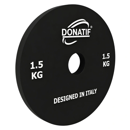 1,5-kg-Hantelscheibe – Bohrung 28 mm | Kalibrierter Stahl | Kleine Scheibe – Fitnessstudio – Seitenansicht