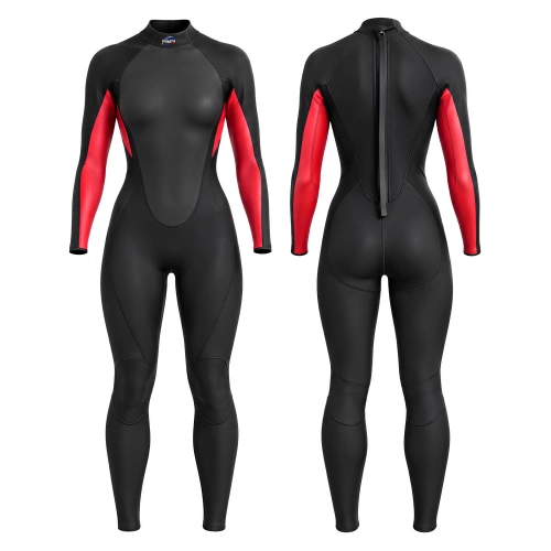 Traje de triatlón para mujer de neopreno de 3 mm - MS14 | Profesional - Vista completa: rojo y negro