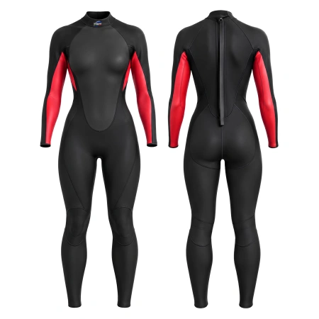 Combinaison de triathlon pour femme en néoprène 3 mm - MS14 | Professionnelle - Vue d'ensemble rouge et noir