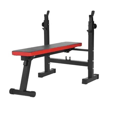 Banc plat avec support d’haltères - Pliable | Salle de sport à domicile - Vue de face
