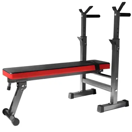 Banco plano con soporte para barra - Plegable | Gimnasio en casa - Vista lateral