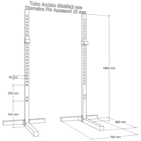 Squat Stand Rack - Professionale | Regolabile - Personalizzabile - Visuale Dimensioni