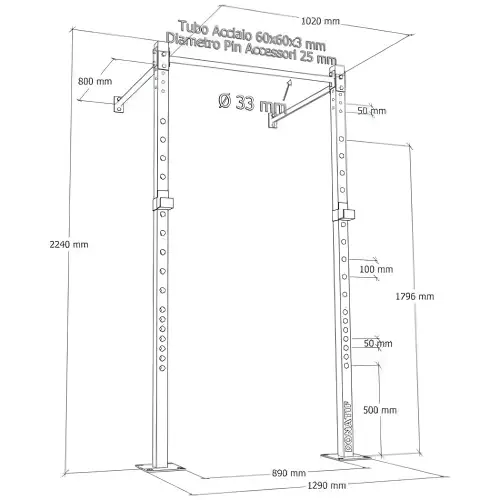 Rack à cage demi-puissance - Professionnel | Sur mesure - Dimensions visuelles