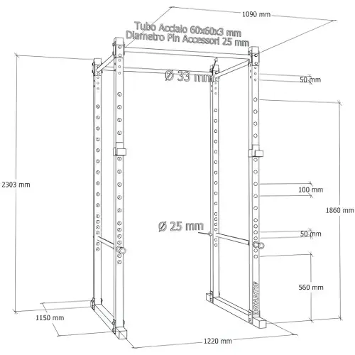 Power Cage Rack - Professionell | Trainingskäfig - Größenansicht