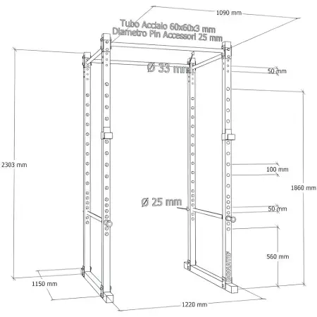 Rack de cage d’alimentation - Professionnel | Cage d’entraînement - Vue de la taille