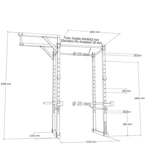 Estación de rack - F1 | Barras de dominadas | Soporte de anillo | Barras de seguridad - Vista de dimensiones