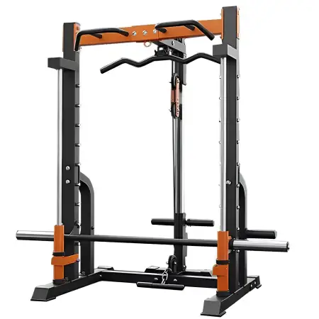 Smith Machine with Lat Machine and Low Pulley - Space Saving - Adjustable - Full View Structure