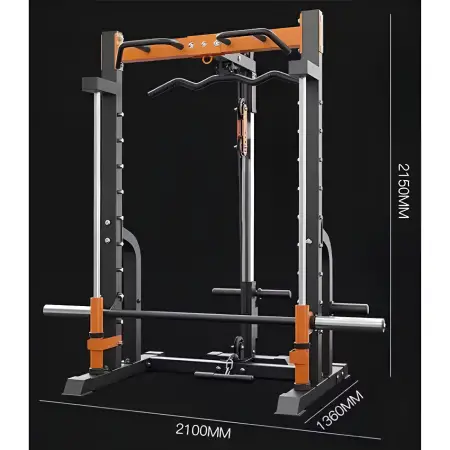 Smith Machine with Lat Machine and Low Pulley - Space Saving - Adjustable - Visual Dimensions Structure