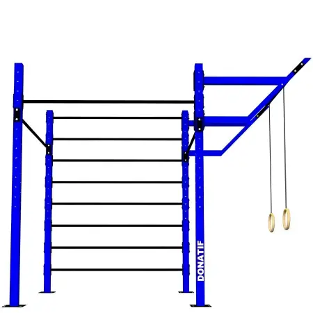 Cage Calisthenics Station mit Rückenlehne und Ringen - D80 Pro | Fitnessraum - Struktur mit Seitenansicht