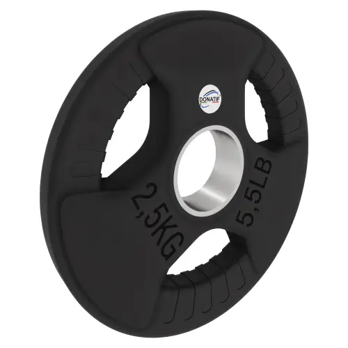 Disco Gommato da 2,5 Kg - Foro 50 mm | Impugnatura Tri-Grip - Vista con Inclinazione Verso Destra