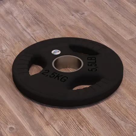 Disco Gommato da 2,5 Kg - Foro 50 mm | Impugnatura Tri-Grip - Vista Orizzontale
