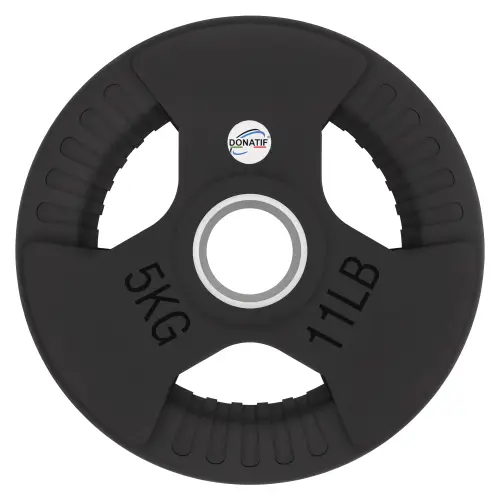 Disco Gommato da 5 Kg - Foro 50 mm | Impugnatura Tri-Grip - Vista Frontale