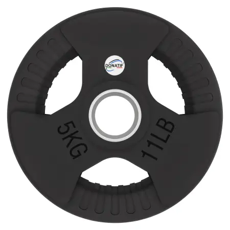 Disco Gommato da 5 Kg - Foro 50 mm | Impugnatura Tri-Grip - Vista Frontale