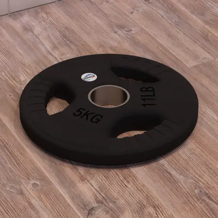 Disque caoutchouté 5 kg - Trou 50 mm | Poignée Tri-Grip - Vue horizontale