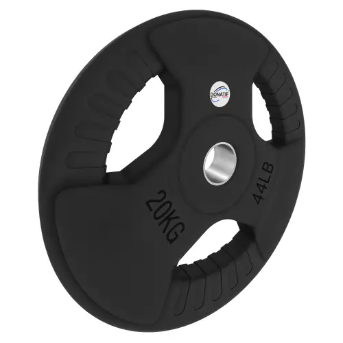 Disco Gommato da 20 Kg - Foro 50 mm | Impugnatura Tri-Grip - Vista con Inclinazione Verso Destra