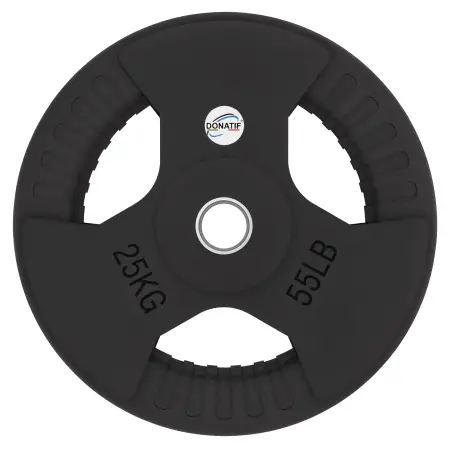 Disco de goma de 25 kg - Agujero 50 mm | Mango Tri-Grip - Vista frontal