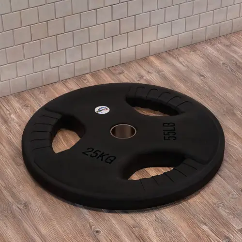 Disque caoutchouté 25 kg - Trou 50 mm | Poignée Tri-Grip - Vue horizontale