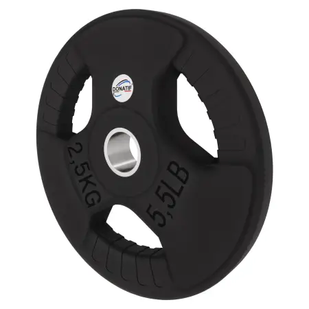 2,5 kg gummierte Scheibe - 28 mm Loch | Tri-Grip-Griff - Ansicht nach links neigen