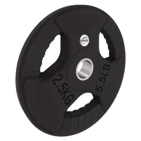 Disco Gommato da 2,5 Kg - Foro 28 mm | Impugnatura Tri-Grip - Vista con Inclinazione Verso Destra