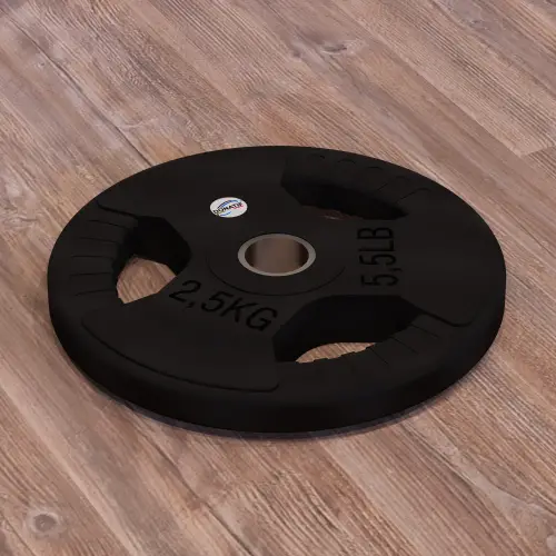 Disque caoutchouté de 2,5 kg - trou de 28 mm | Poignée Tri-Grip - Vue horizontale