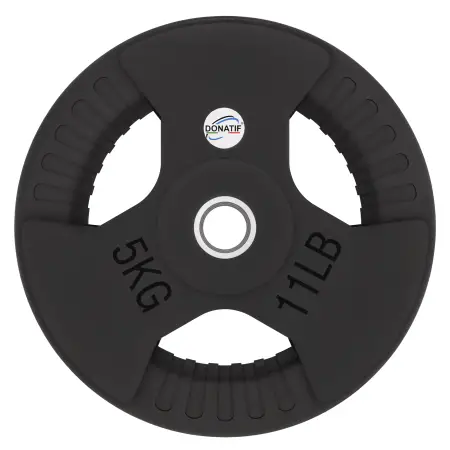 Disque caoutchouté 5 kg - Trou 28 mm | Poignée Tri-Grip - Vue de face