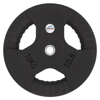 10 Kg Rubberized Disc - 28 mm Hole | Tri-Grip Handle - Front View