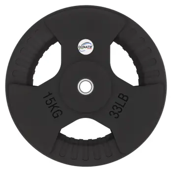 15 Kg Rubberized Disc - 28 mm Hole | Tri-Grip Handle - Front View