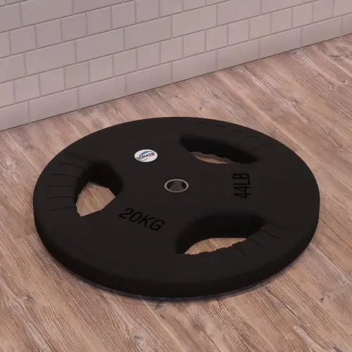 Disco Gommato da 20 Kg - Foro 28 mm | Impugnatura Tri-Grip - Vista Orizzontale