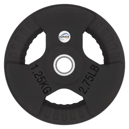 1,25 kg gummierte Scheibe - 28 mm Loch | Tri-Grip-Griff - Vorderansicht