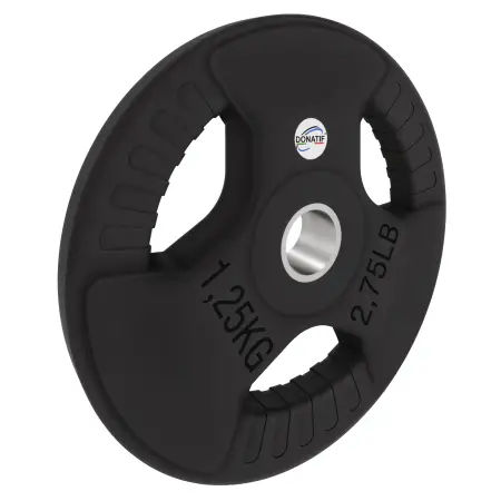 Disco Gommato da 1,25 Kg - Foro 28 mm | Impugnatura Tri-Grip - Vista con Inclinazione Verso Destra